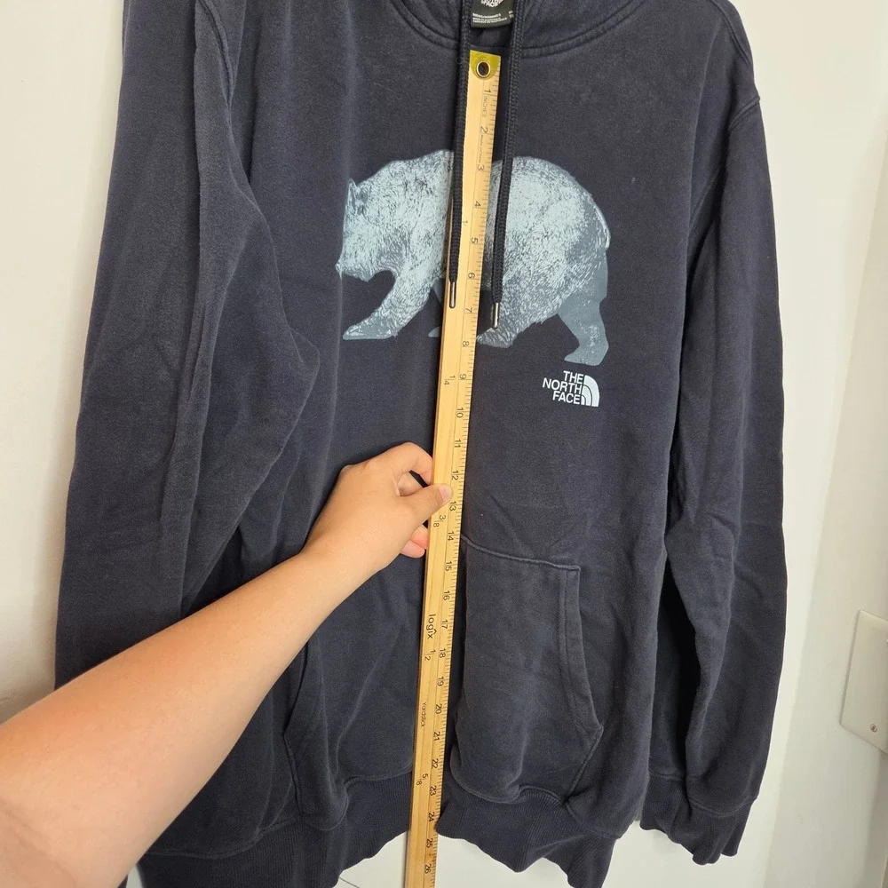The North Face Mens XL Bear Graphic Hoodie Navy Blue Pullover Sweatshirt Fleece